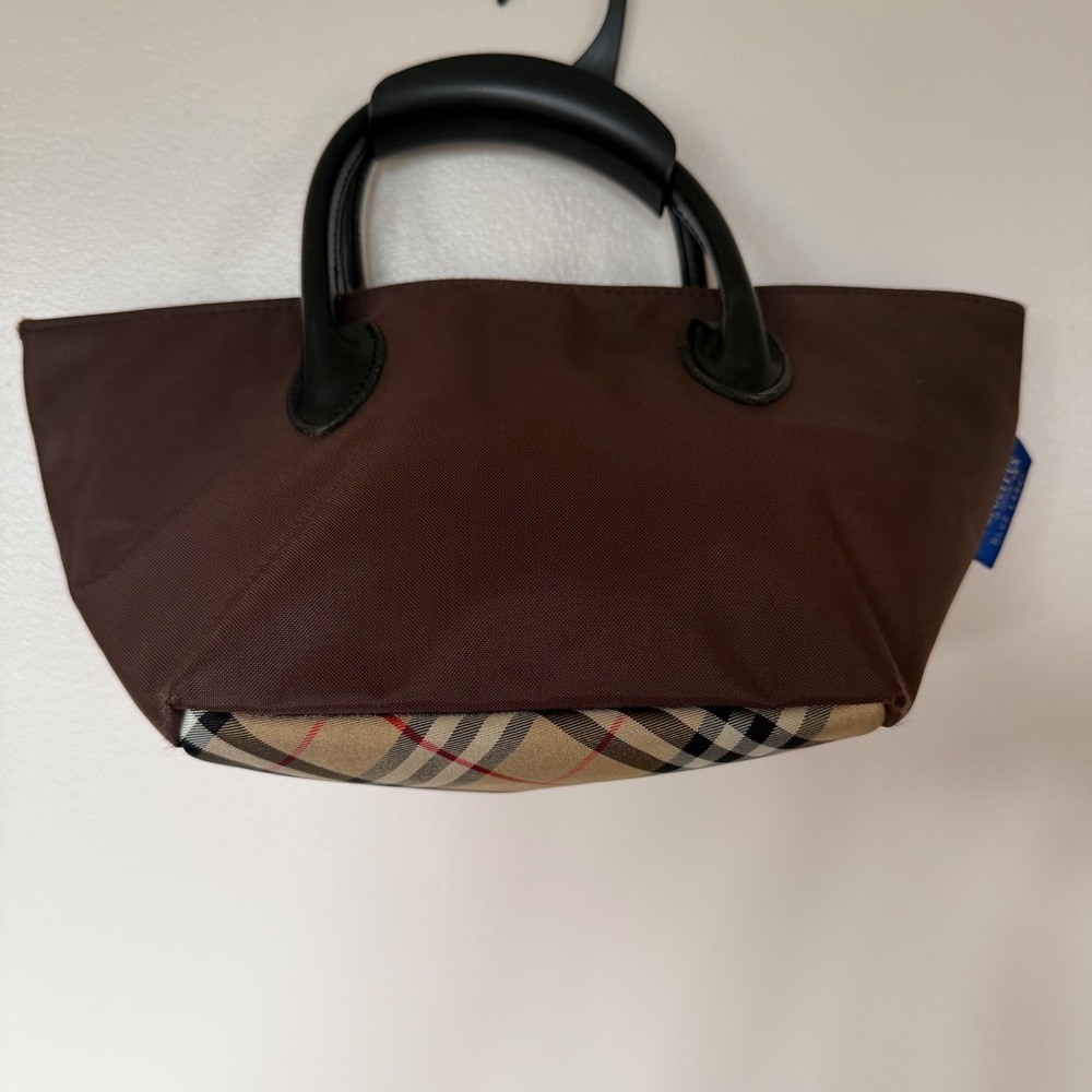 Burberrys Vintage 1990s Brown Blue Label Nova‎ Check Tote Bag Small